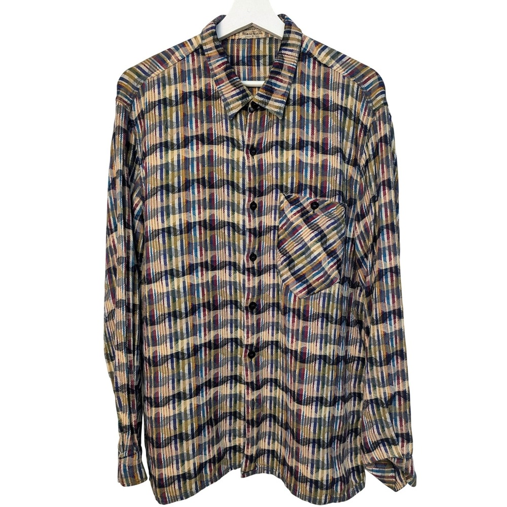 Vintage Missoni Neiman Marcus Mens Multi Color Geometric Wave Button Up Shirt L